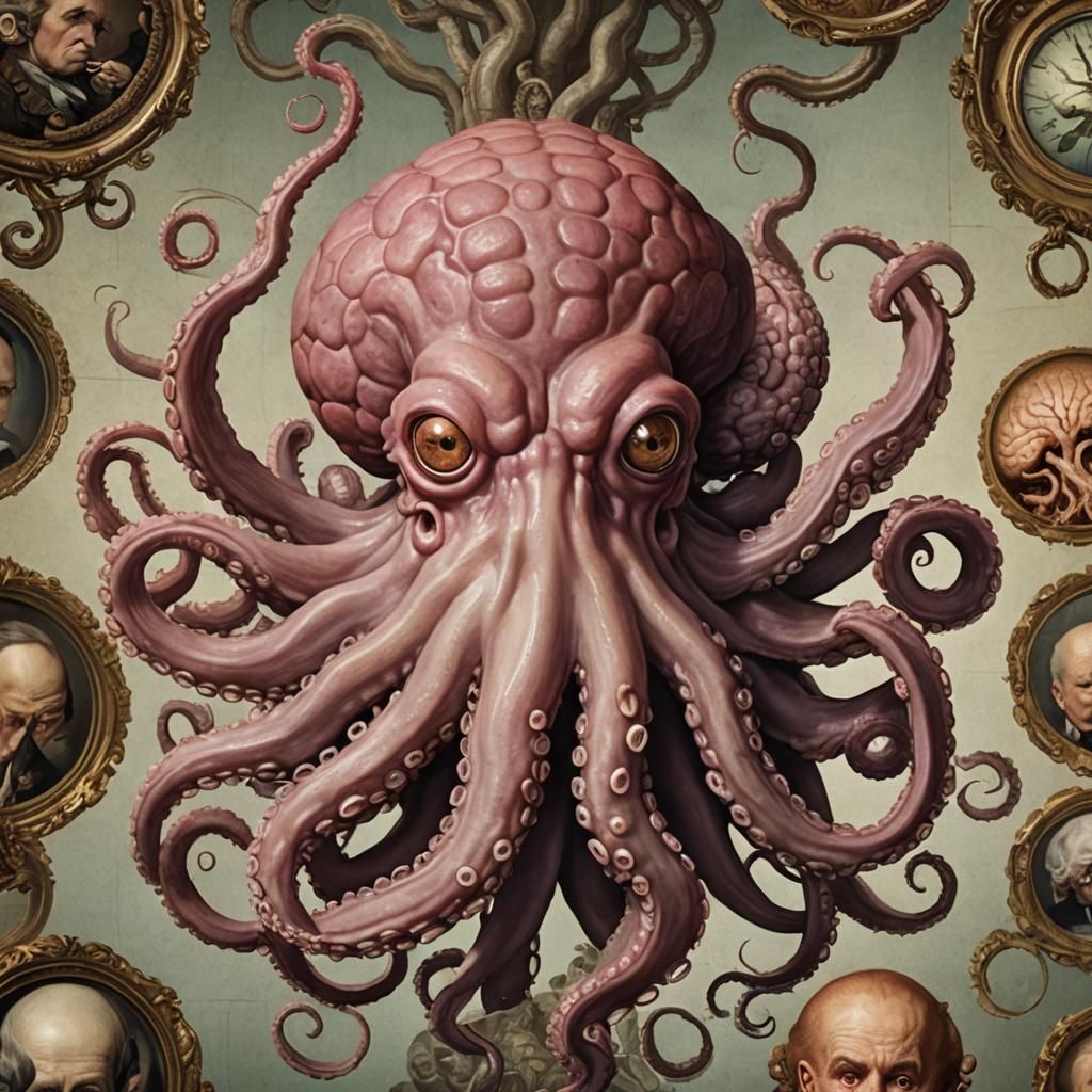 Surreal Octopus with Giant Brain in Hollywood