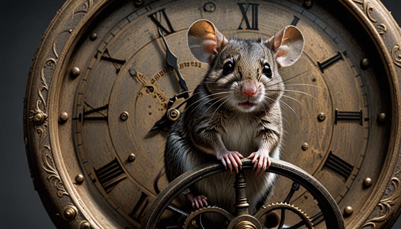 Mouse Climbs Clock: A Whimsical Illustration