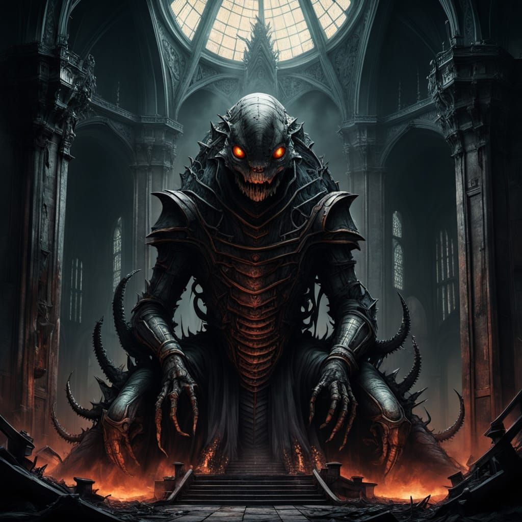 Gothic Horror: Biomechanical Salamander Demon Sculpture