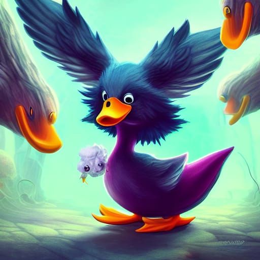 Demonic Cartoon Duck: Twisted 2D Art