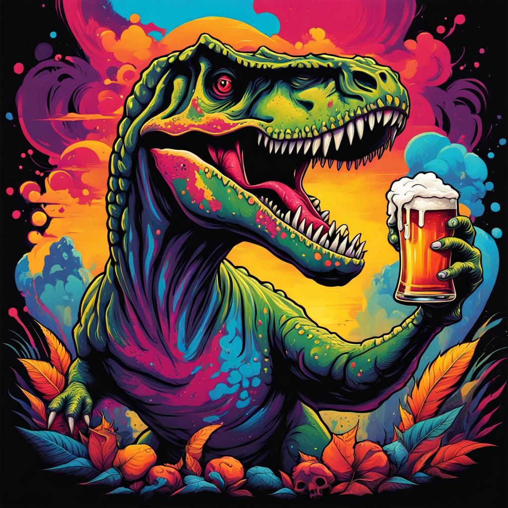 Dinosaur Skull Beer Logo in Graffiti Art Style