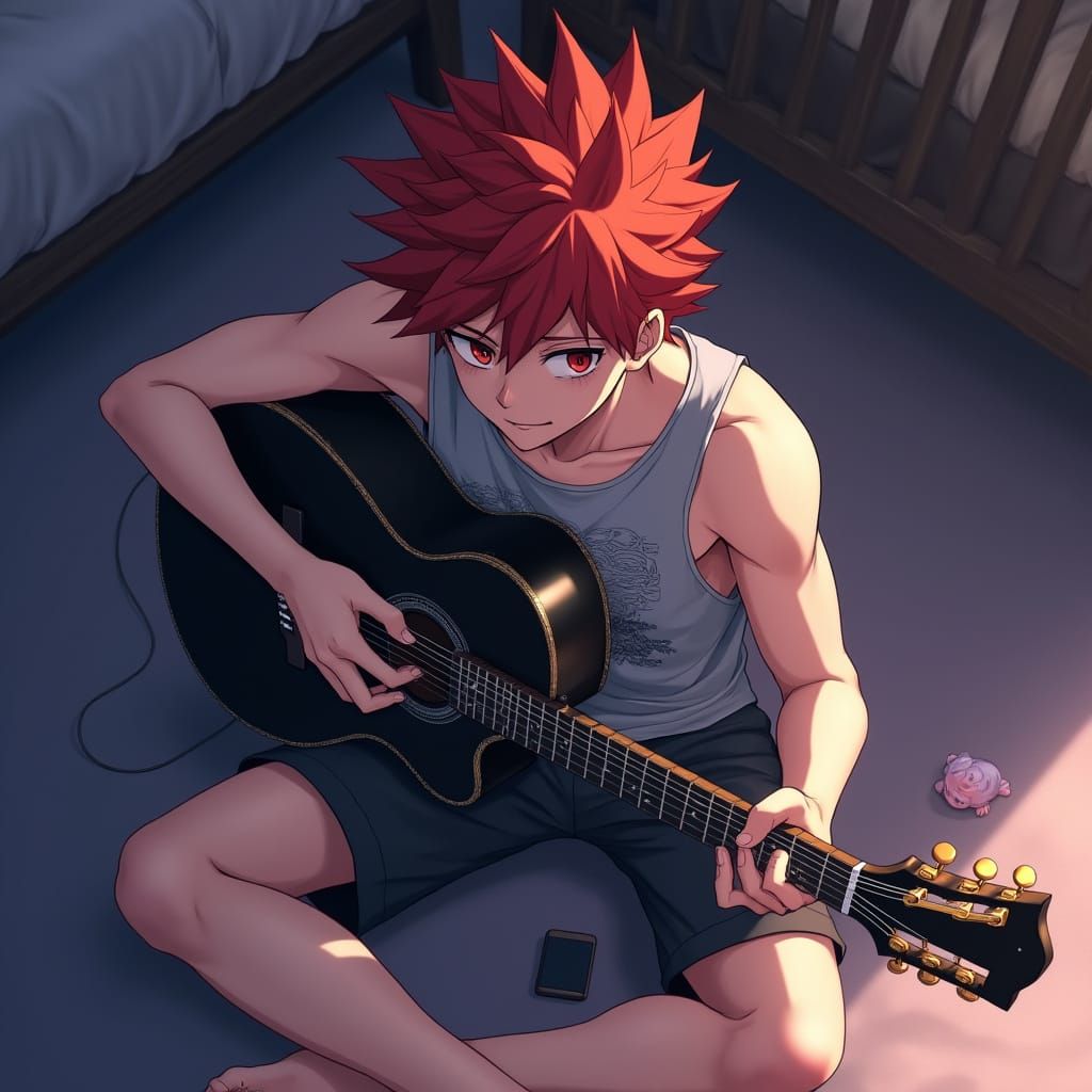 Cyberpunk-Style Anime Boy Plays Acoustic Guitar in Intimate ...