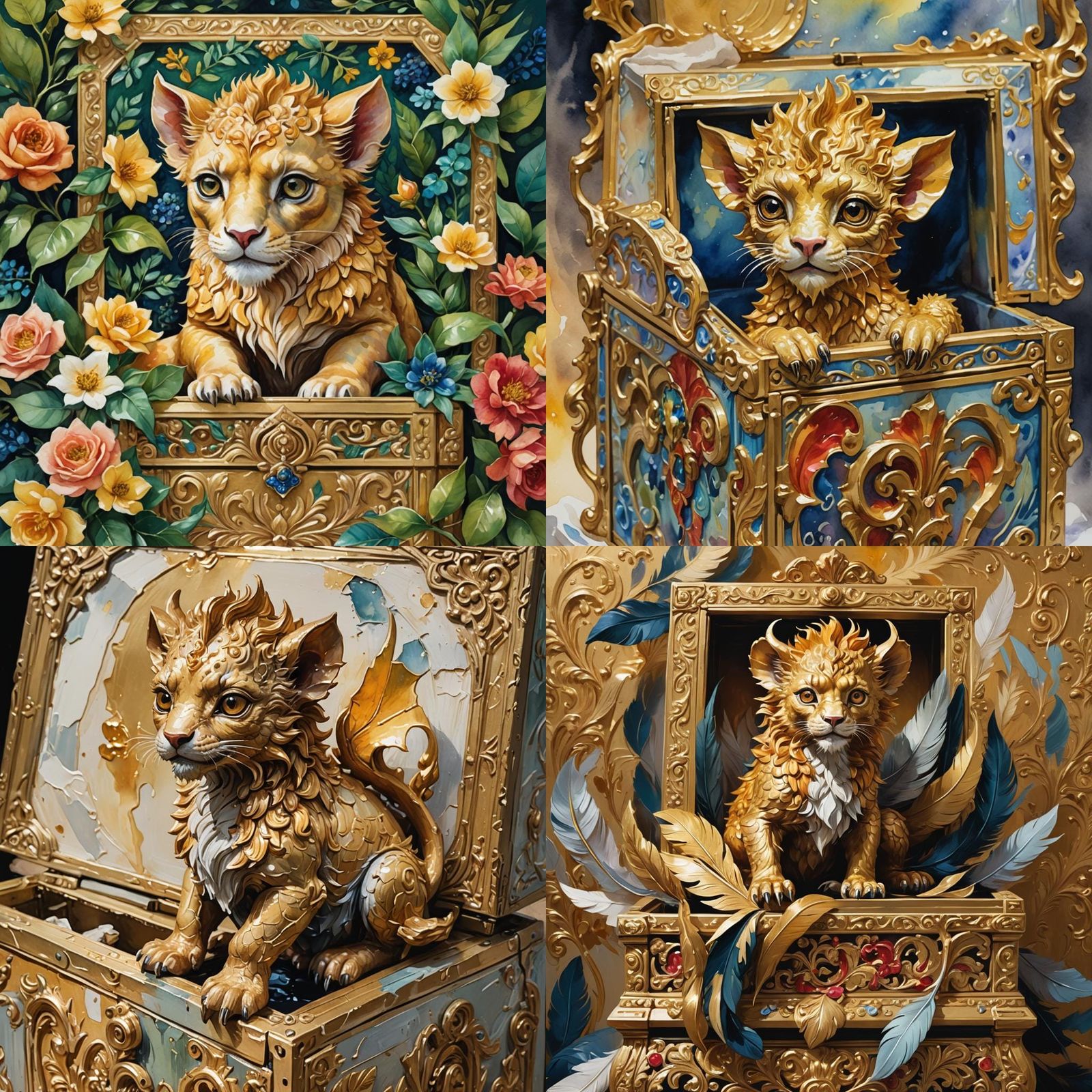 Baby Chimera in Box: Gouache and Watercolor Style