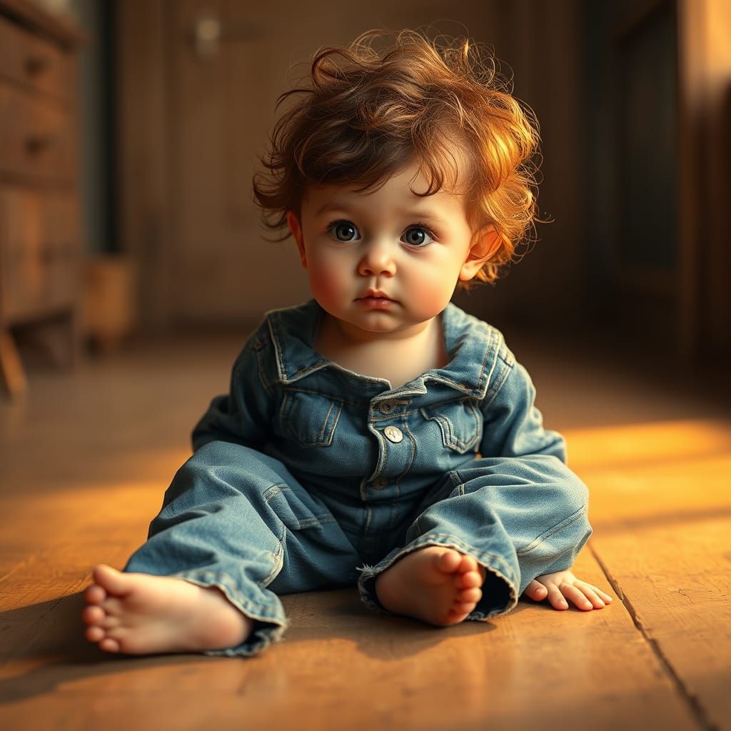 Whimsical Boy in Vintage Jeans