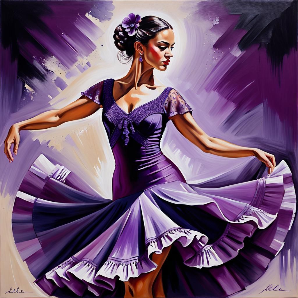 Flamenco Dancer in Purple Dress: Realistic Painting
