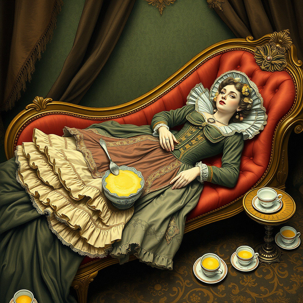 Victorian Woman's Humorous Custard Overdose, Gorey Style