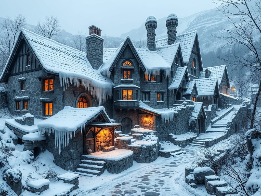 Medieval Winter Village Frozen in Time