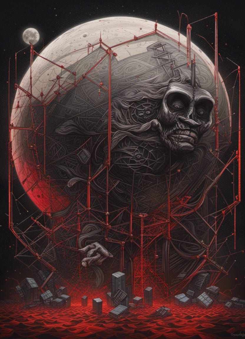 Saturn's Black Cube and Moon Matrix in Hyper-Realism