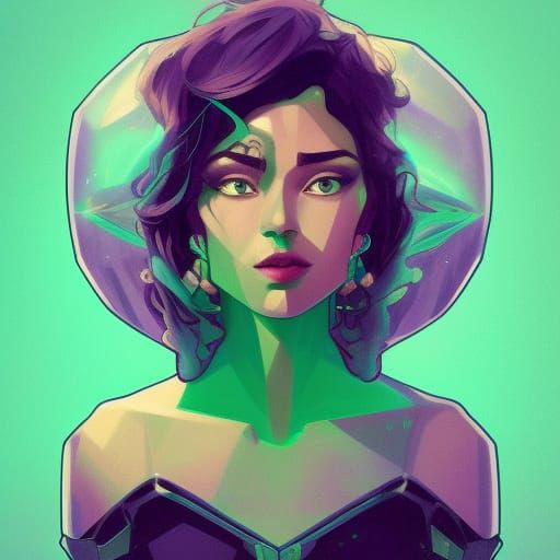 Green Diamond Portrait in Art Nouveau Style