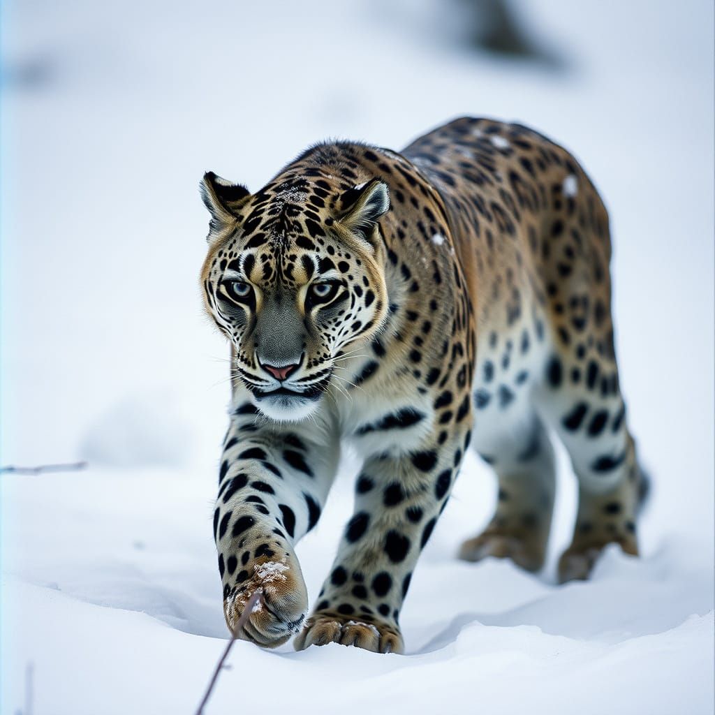 Snow Leopard in Cinematic Film Still