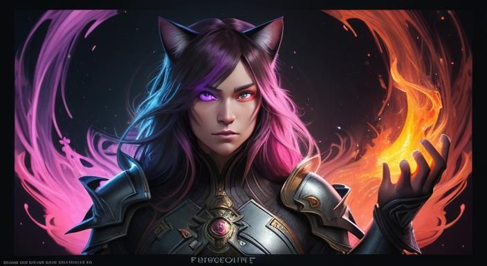 Neon Aura Cat with Fire Eyes: Concept Art