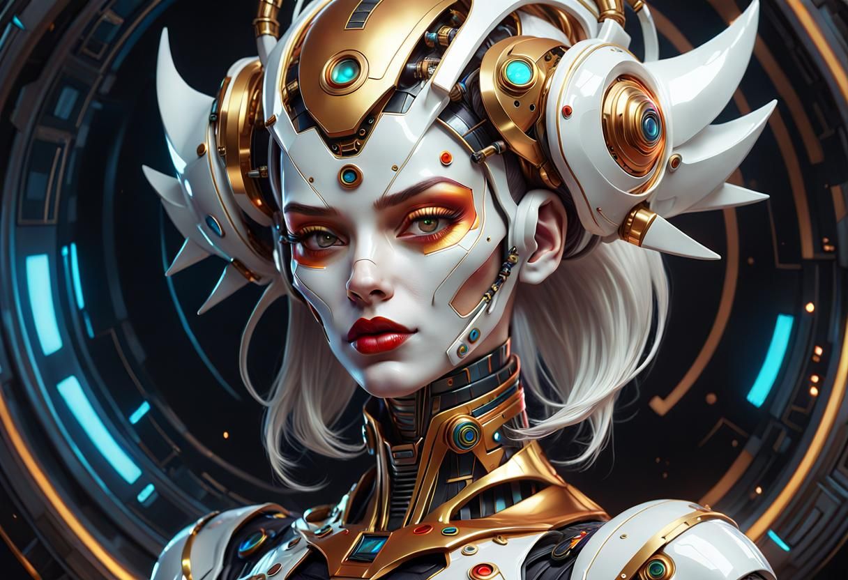 Cyborg Girl Portrait in Cyberpunk Style