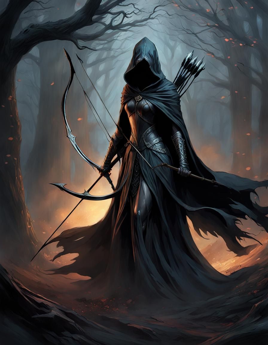 Dark Fantasy Shadow Archeress Digital Illustration
