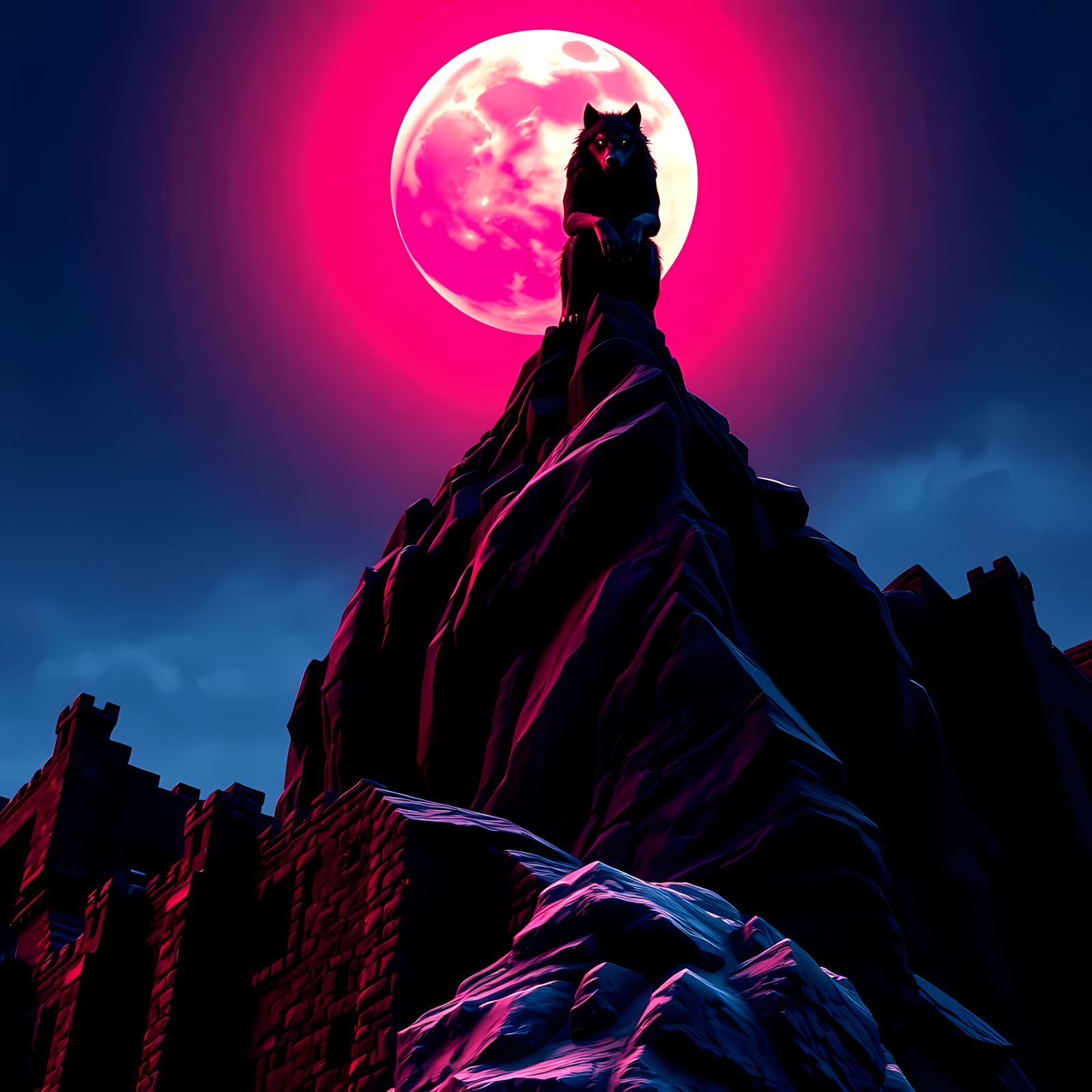 Heroic Werewolf Under Red Moon in Skyrim Style