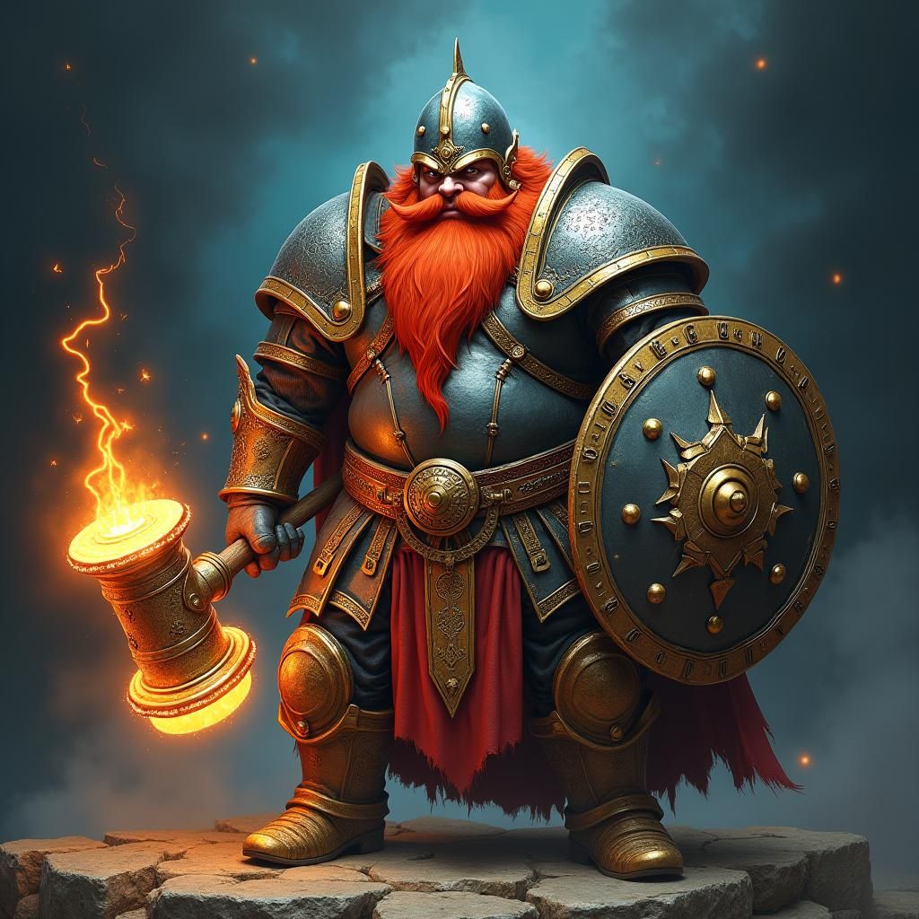 Dwarf Warrior in Magical Armor, Dark Fantasy Art