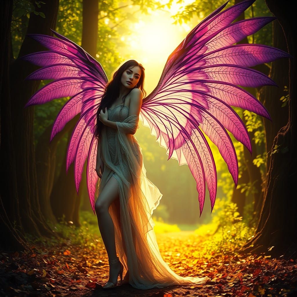 Ethereal Fallen Angel in Mystical Forest