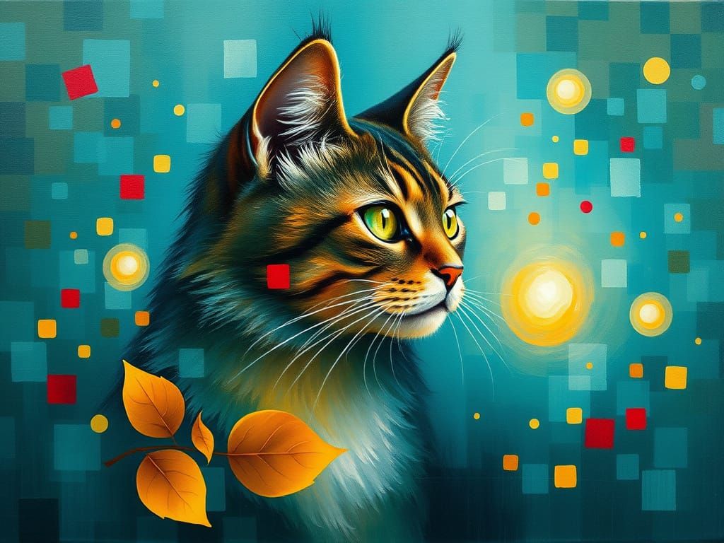 Whimsical Feline in Vibrant Oil Painting