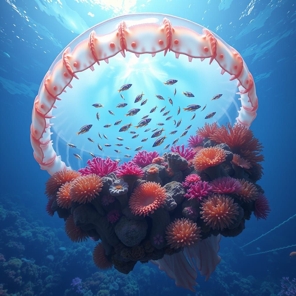 Coral Reef Ecosystem Inside a Giant Sky Jellyfish