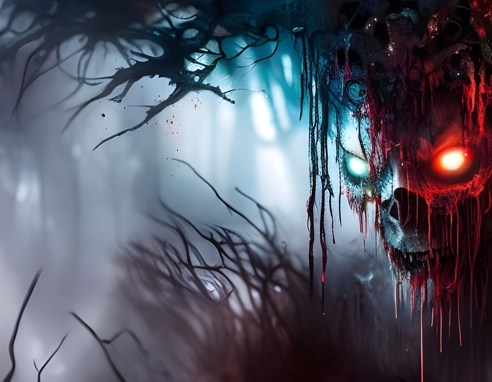 Bloody Poltergeist in Viking Forest as Oil Painting
