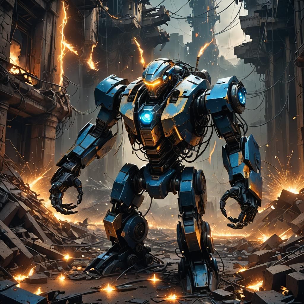 AI Robot Shattered in Dystopian Ruins