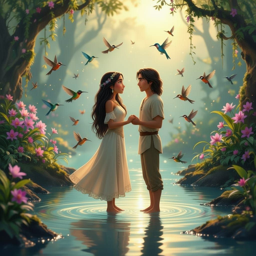 Indigenous Princess Sings in Enchanted Forest Lagoon