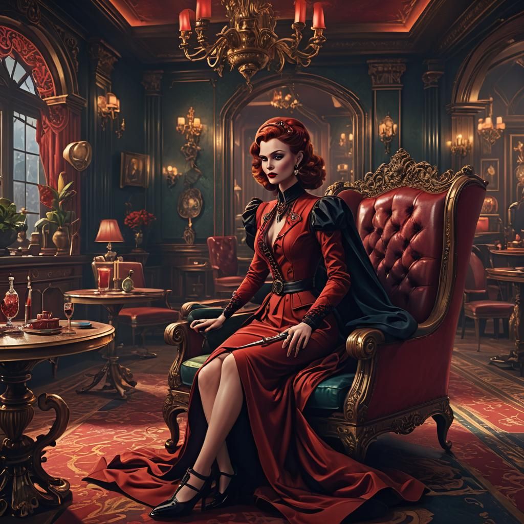 Miss Scarlet in the Lounge: Detailed Matte Painting