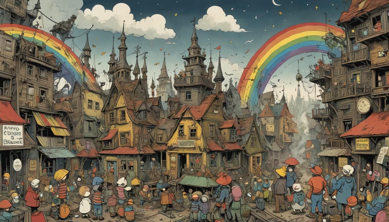 Post-Apocalyptic Rainbow Connection in Burtonesque Style