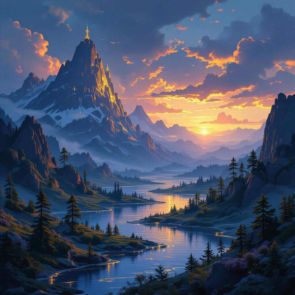 Fantasy Landscape with Golden Accents