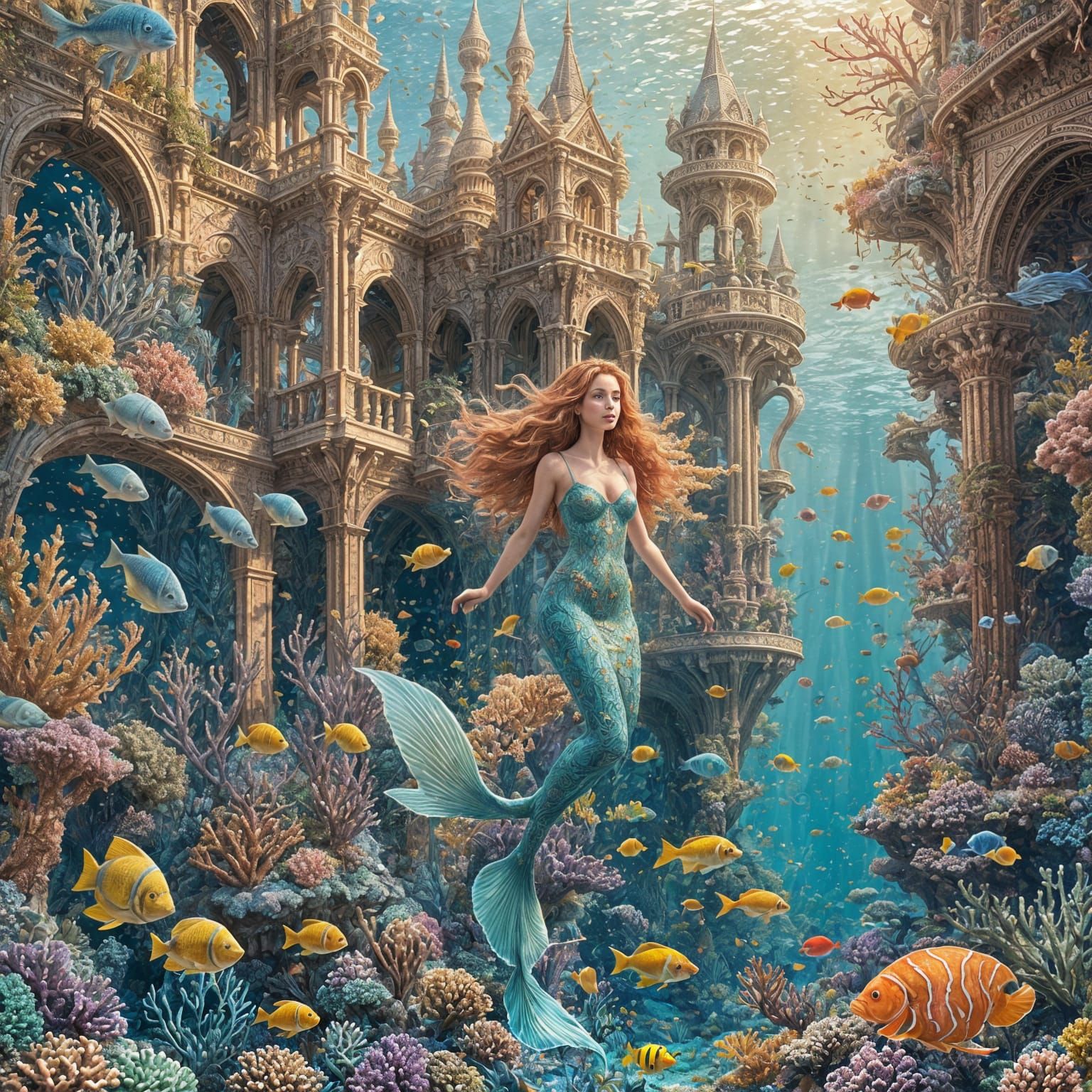 Underwater Coral Reef with Mermaids: Digital Matte Painting