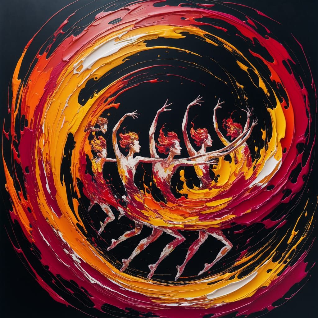 Abstract Impasto Oil Painting of a Dance of Fire