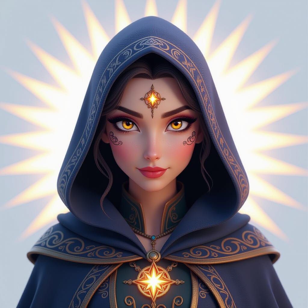 Beautiful Female Wizard with Glowing Eyes in Pixar Style