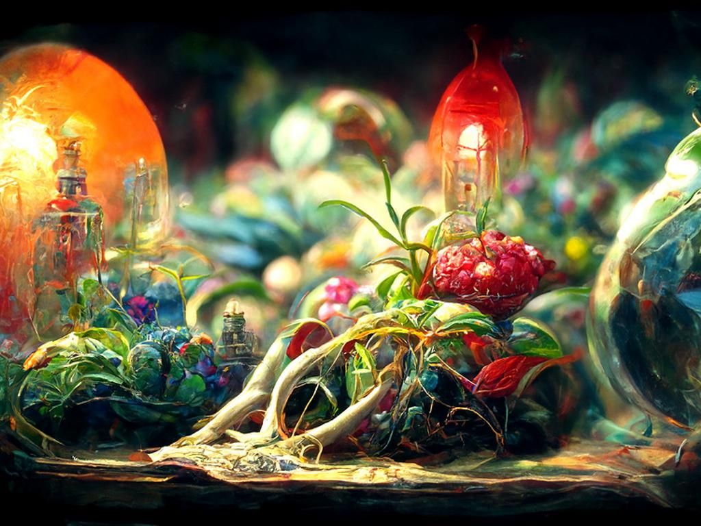 Neon Terrarium of Colorful Plants in Romanticism Style
