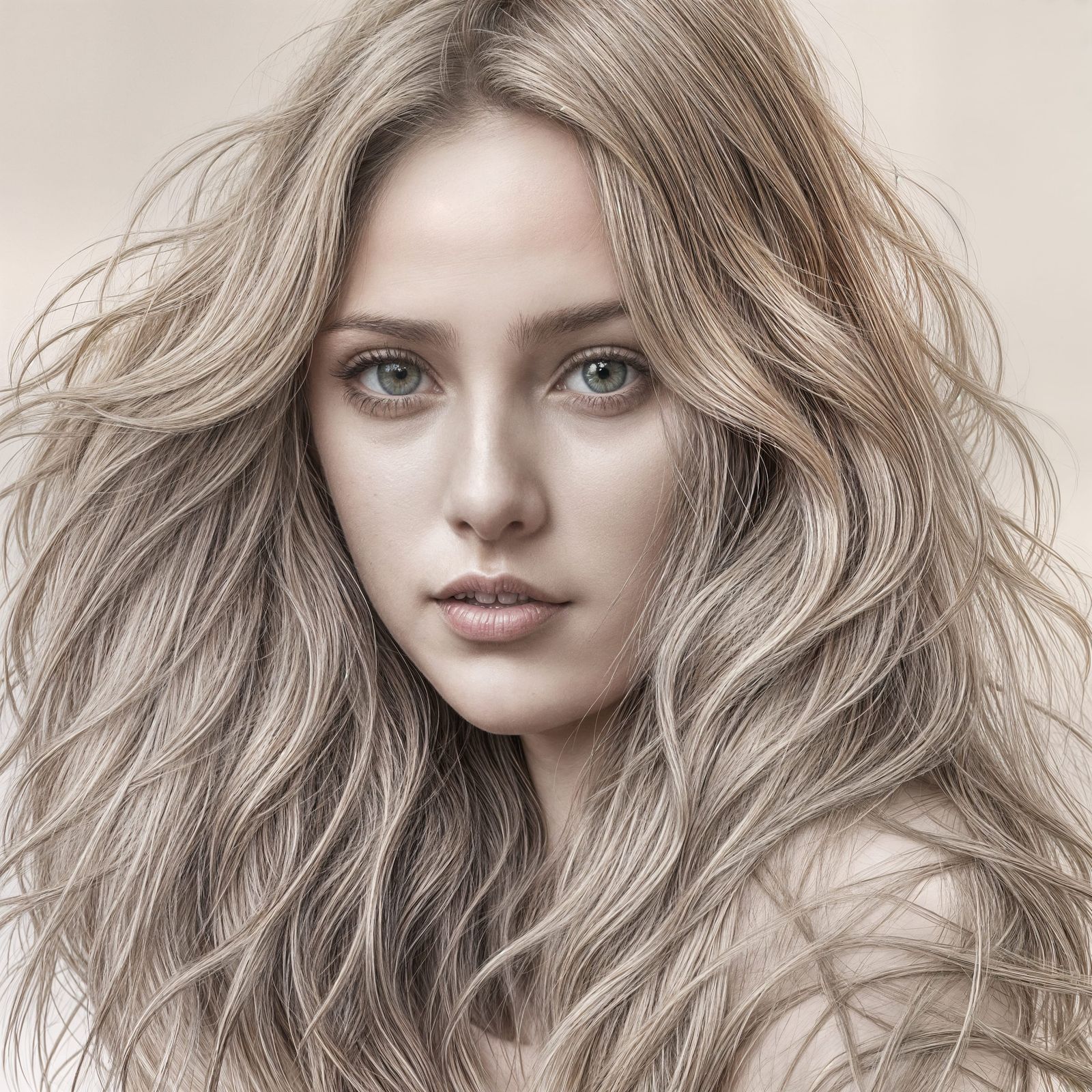 Pencil Sketch of a Girl with Flowing Blonde Hair