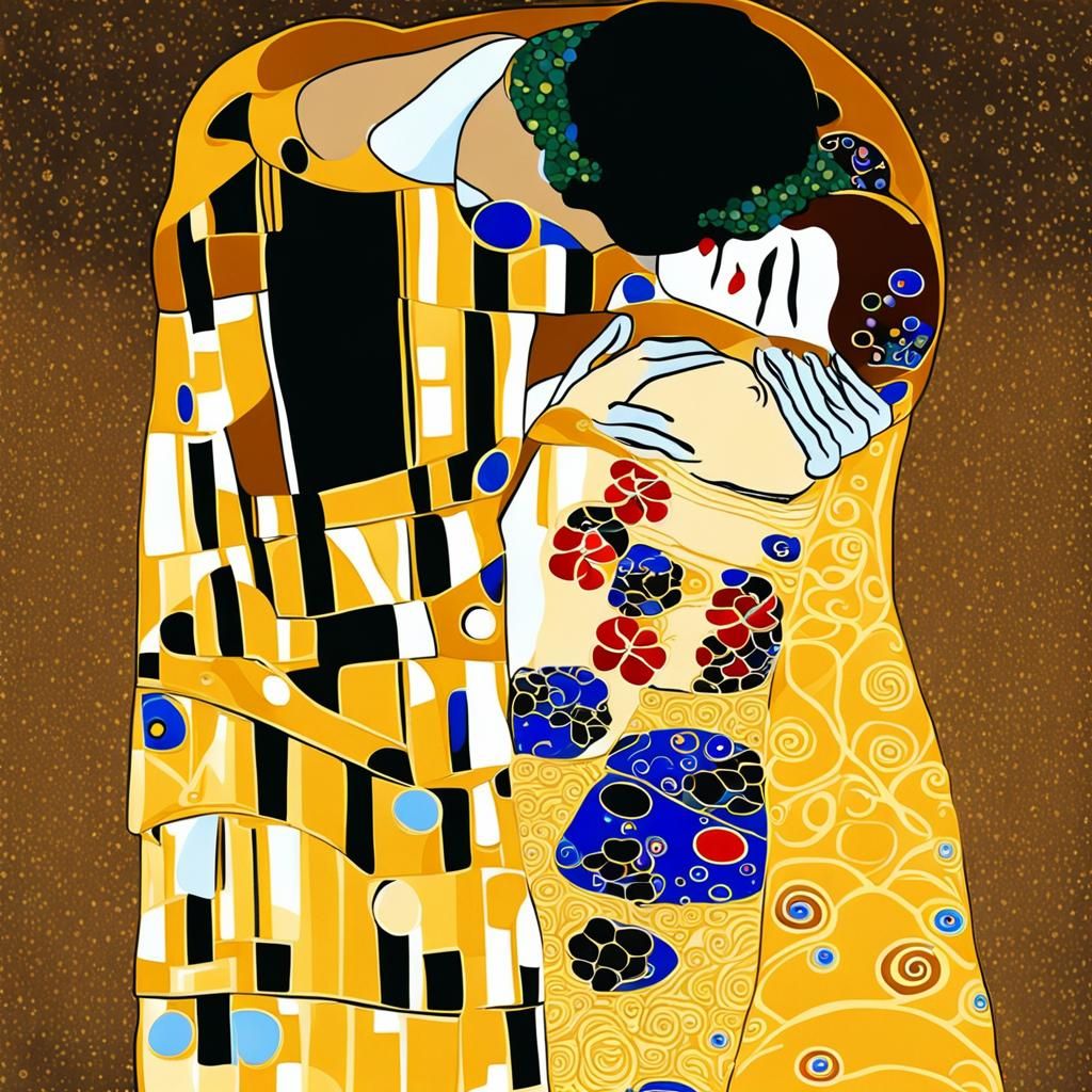 Romantic Embrace in Klimt Style: A Kiss