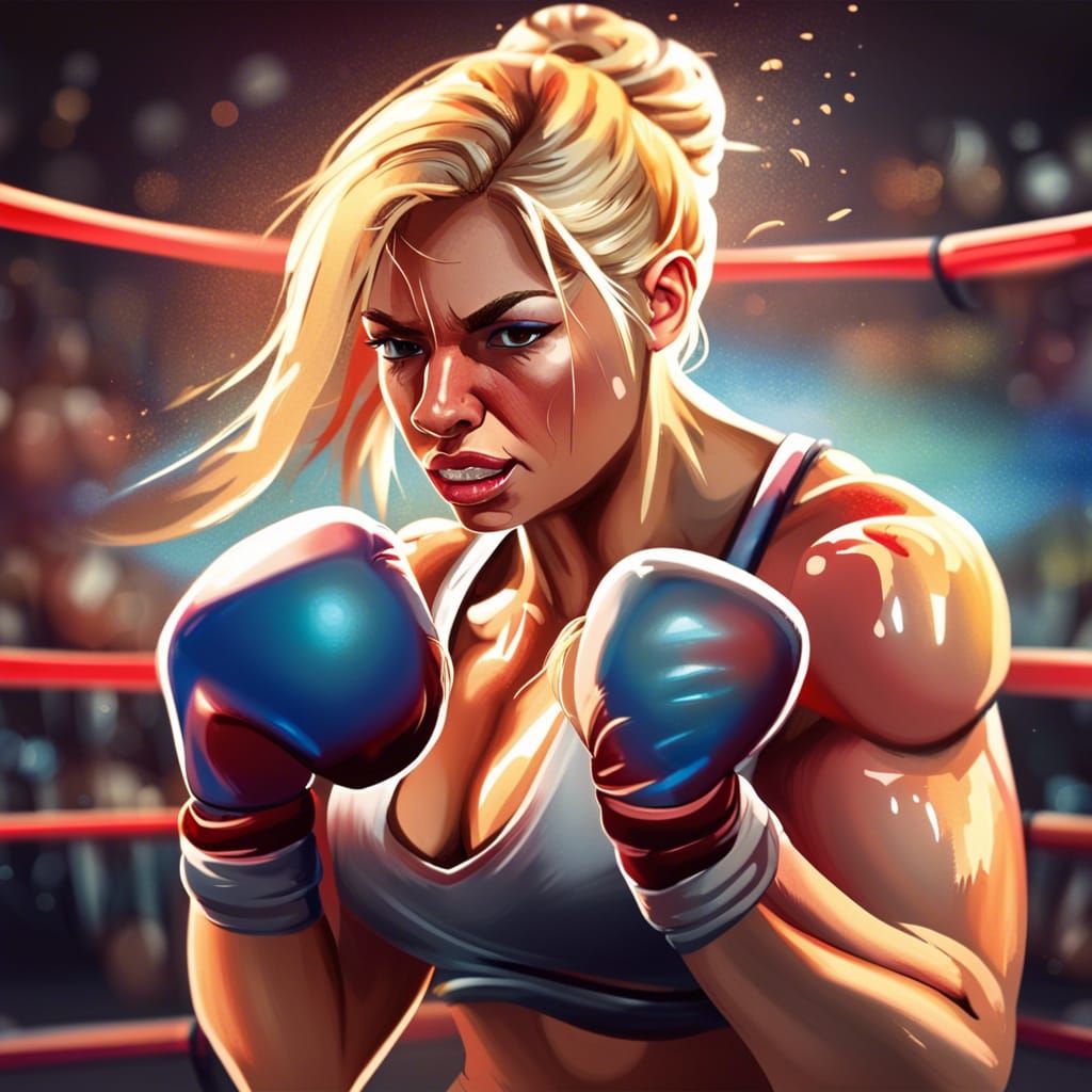 Muscular Blonde Boxer Flexing in Boxing Ring