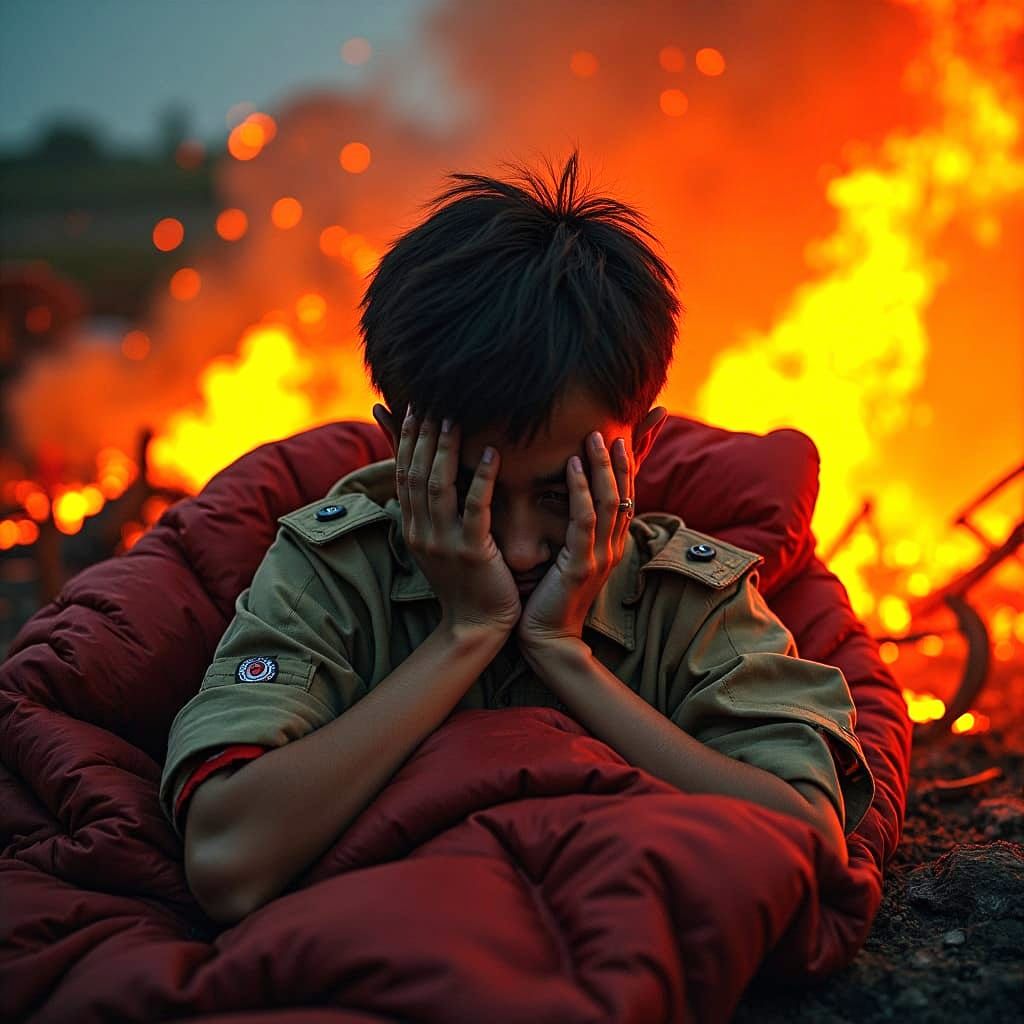 Boy Scout in Flames: Hyperrealistic Portrait