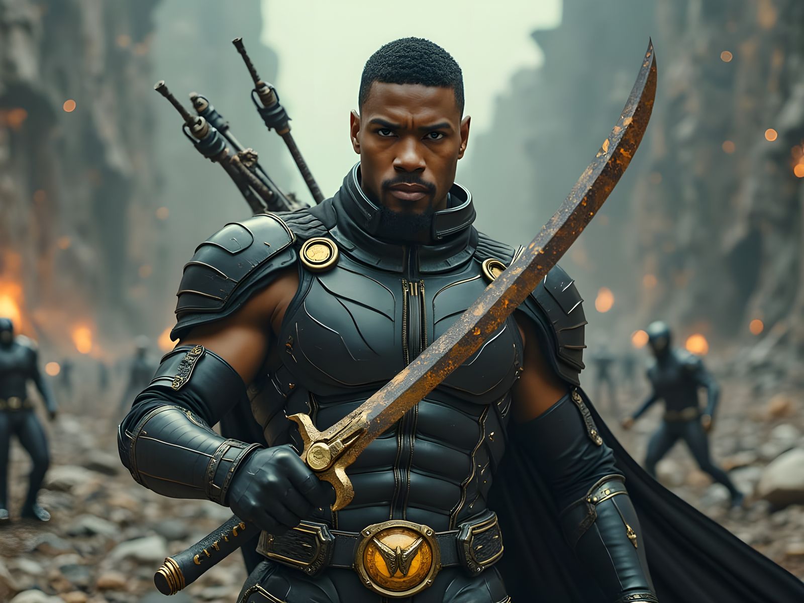 Heroic Cosmic God Confronts Armored Foes