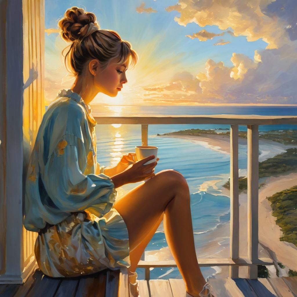 Fairy Sipping Coffee: An Impressionist Gouache Painting