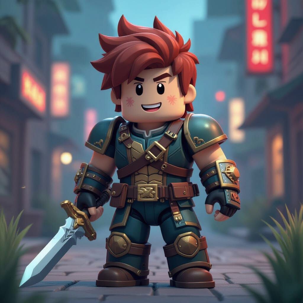 Roblox Bacon Hair Warrior in Lo-Fi Digital Art