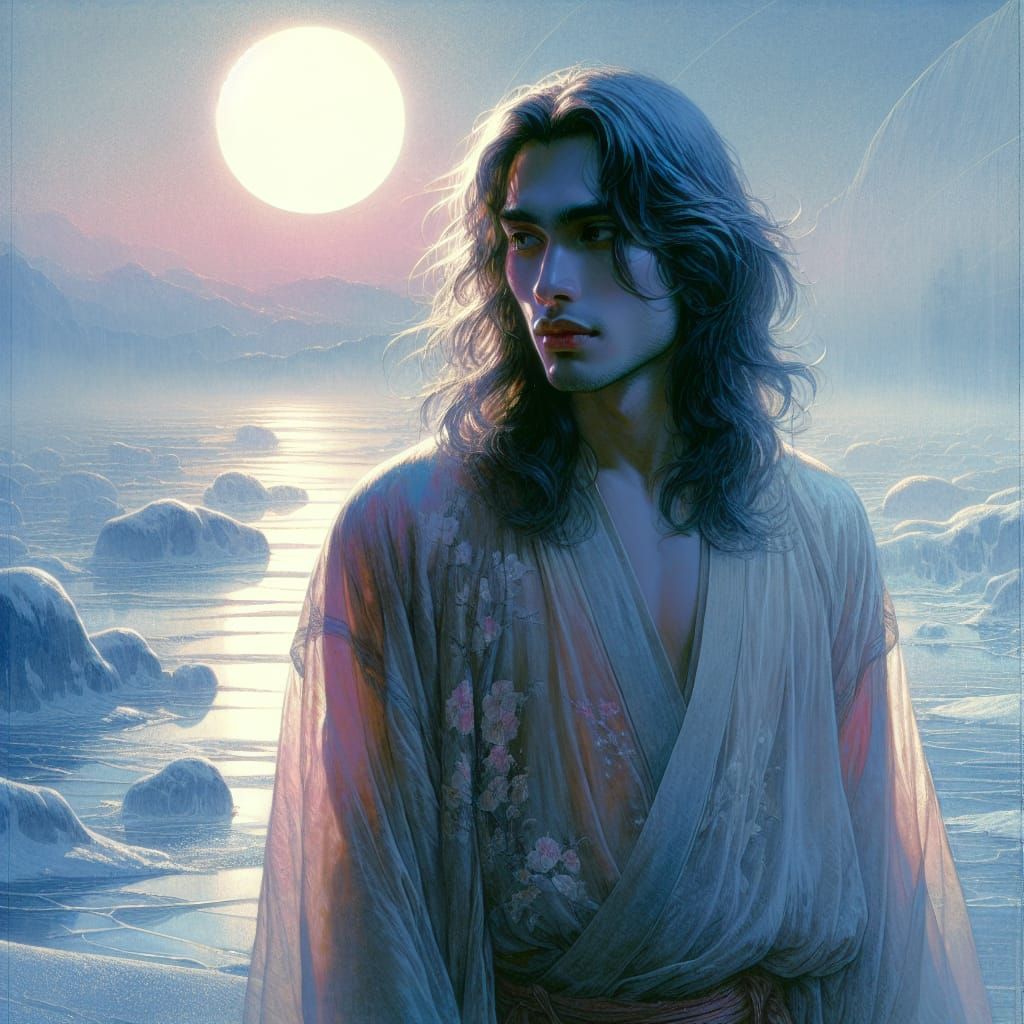 Ethereal Dreamscape: A Young Man Under the Full Moon
