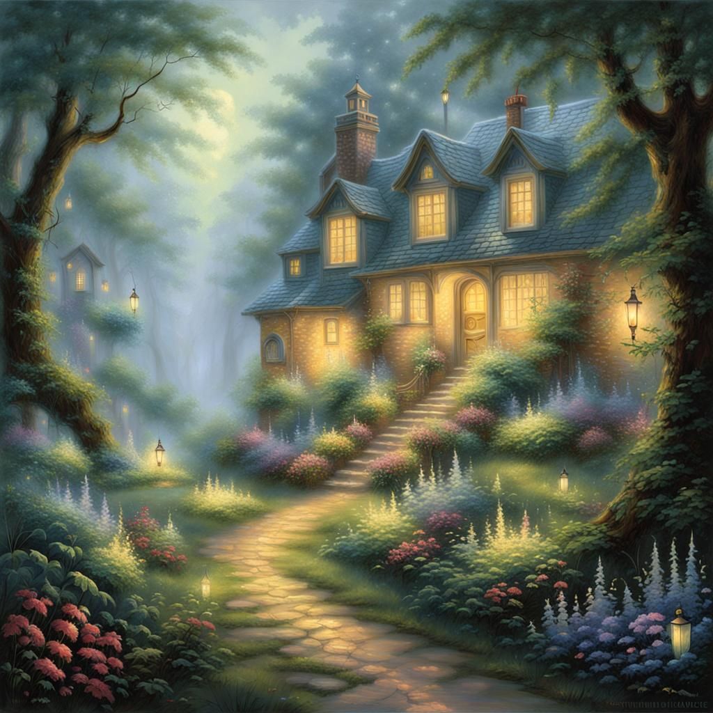 Fireflies Light Ethereal Path in Fantasy Landscape