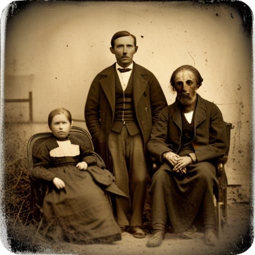 Creepy 1800s Family Portrait with Alien Visitor