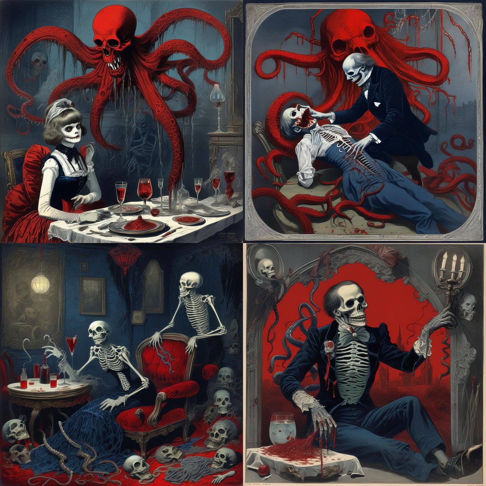 Horror Pin-Up with Tentacles and Dripping Blood