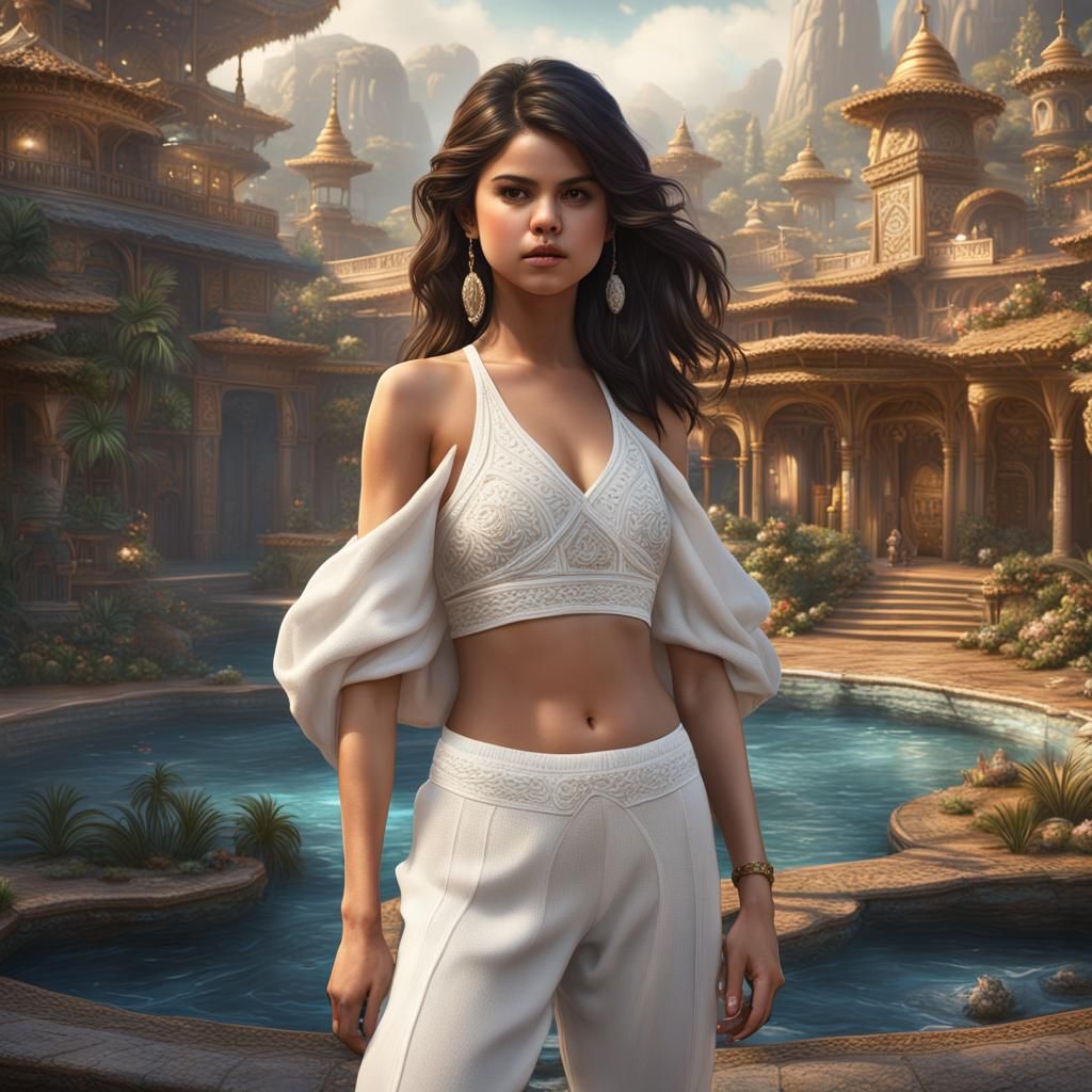 Selena Gomez in White Bikini: Fantasy Art