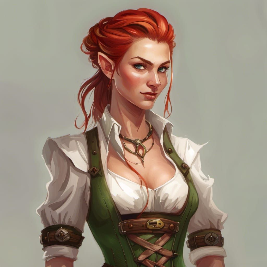 Hyperrealistic D&D Elf Warlock with Red Hair