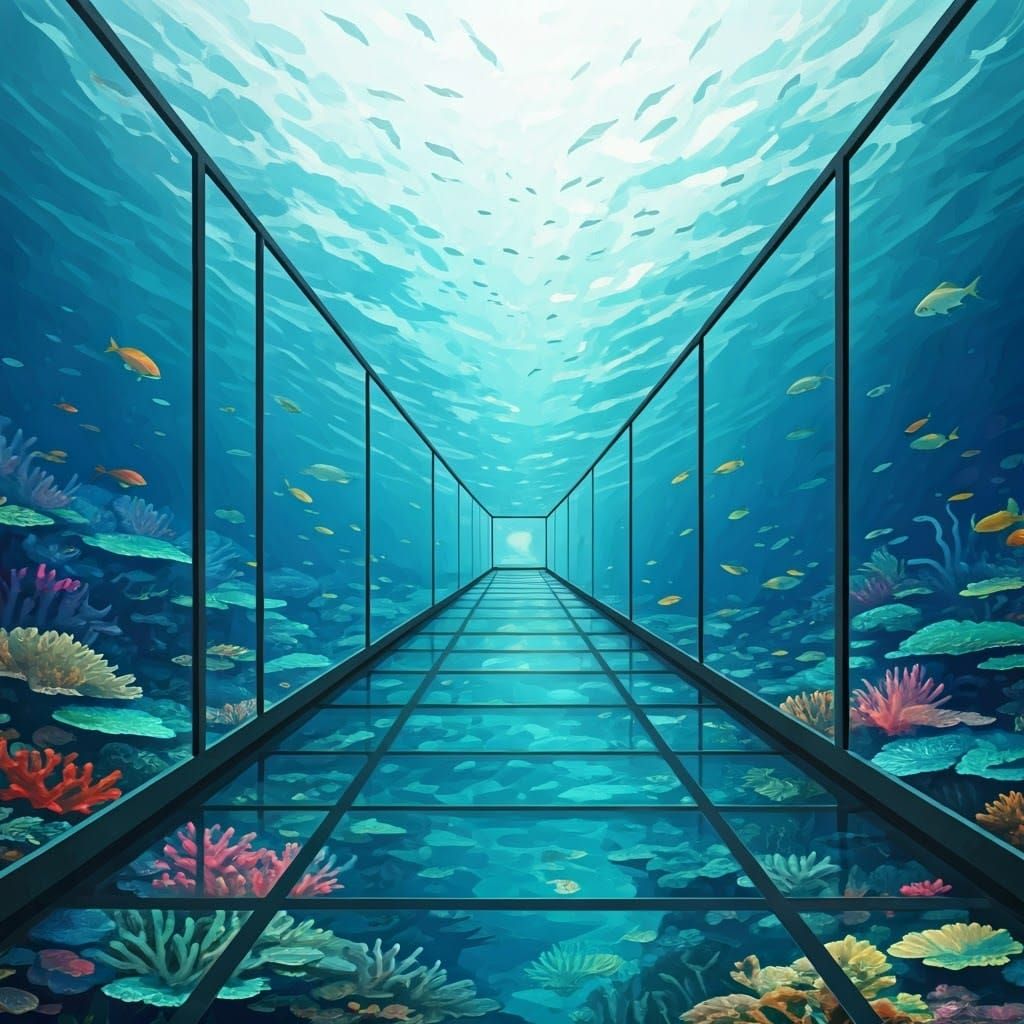 Underwater Ink Wash World with Glass Walkway