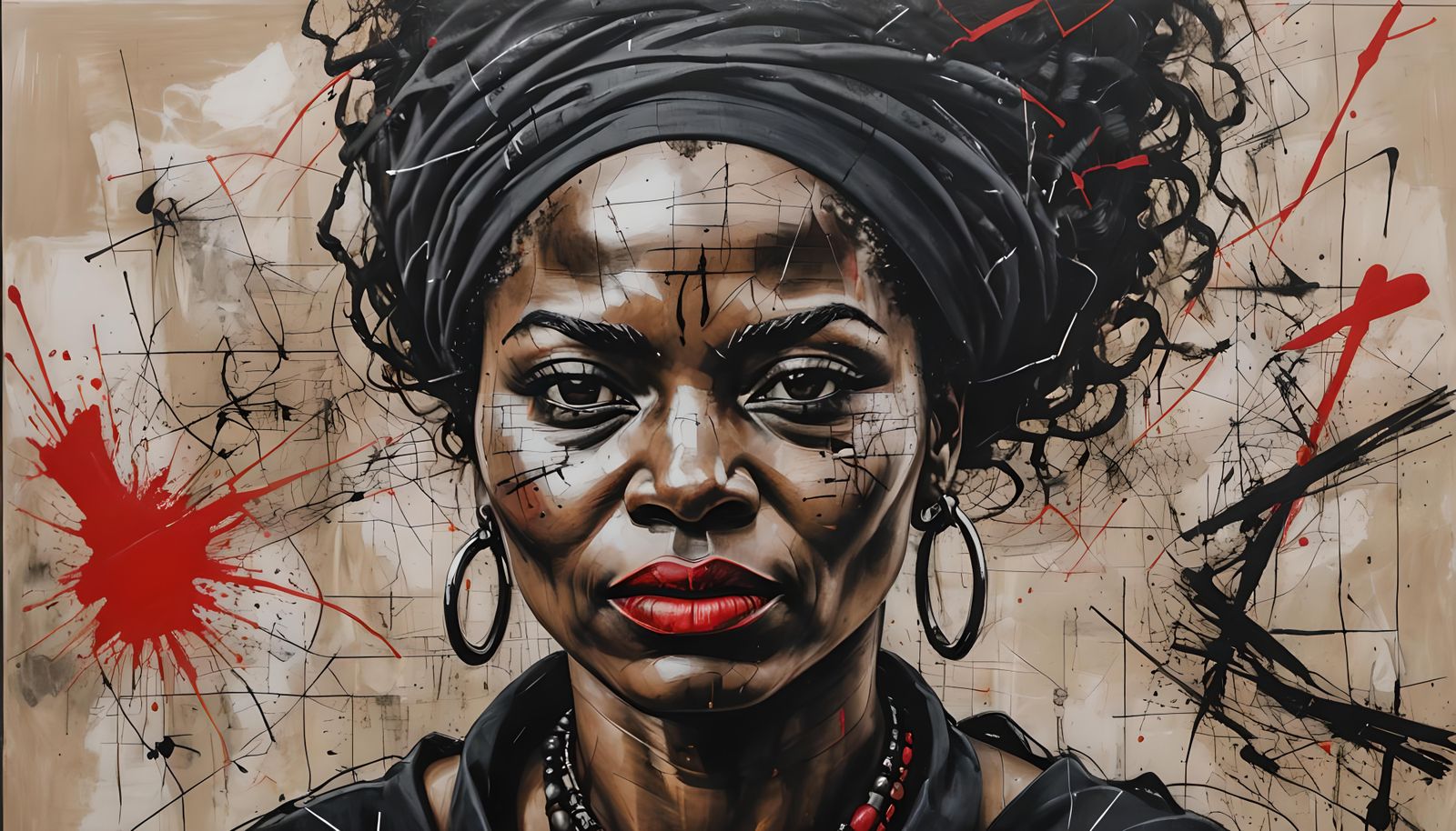 Abstract Portrait with Yoruba Woman in Mehretu Style