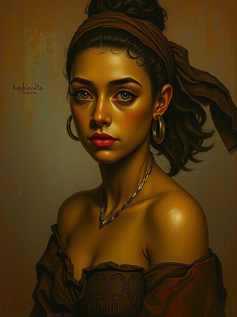 Woman with Captivating Green Eyes and Gold Earrings