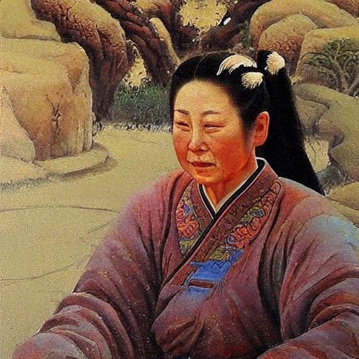 Ancient Chinese Scene in Oil Painting Style
