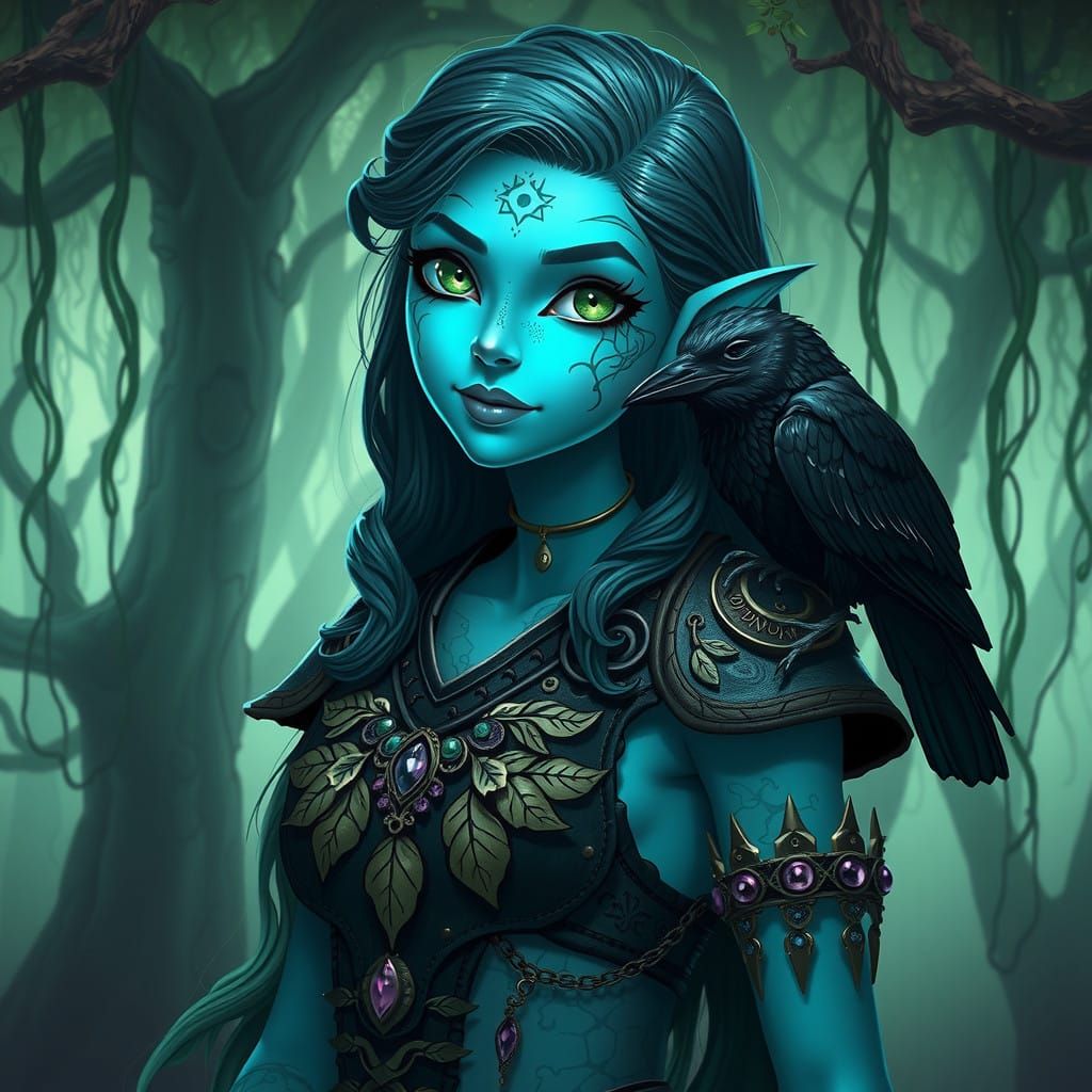 Whimsical Merfolk Druid in Lush Swamp Forest